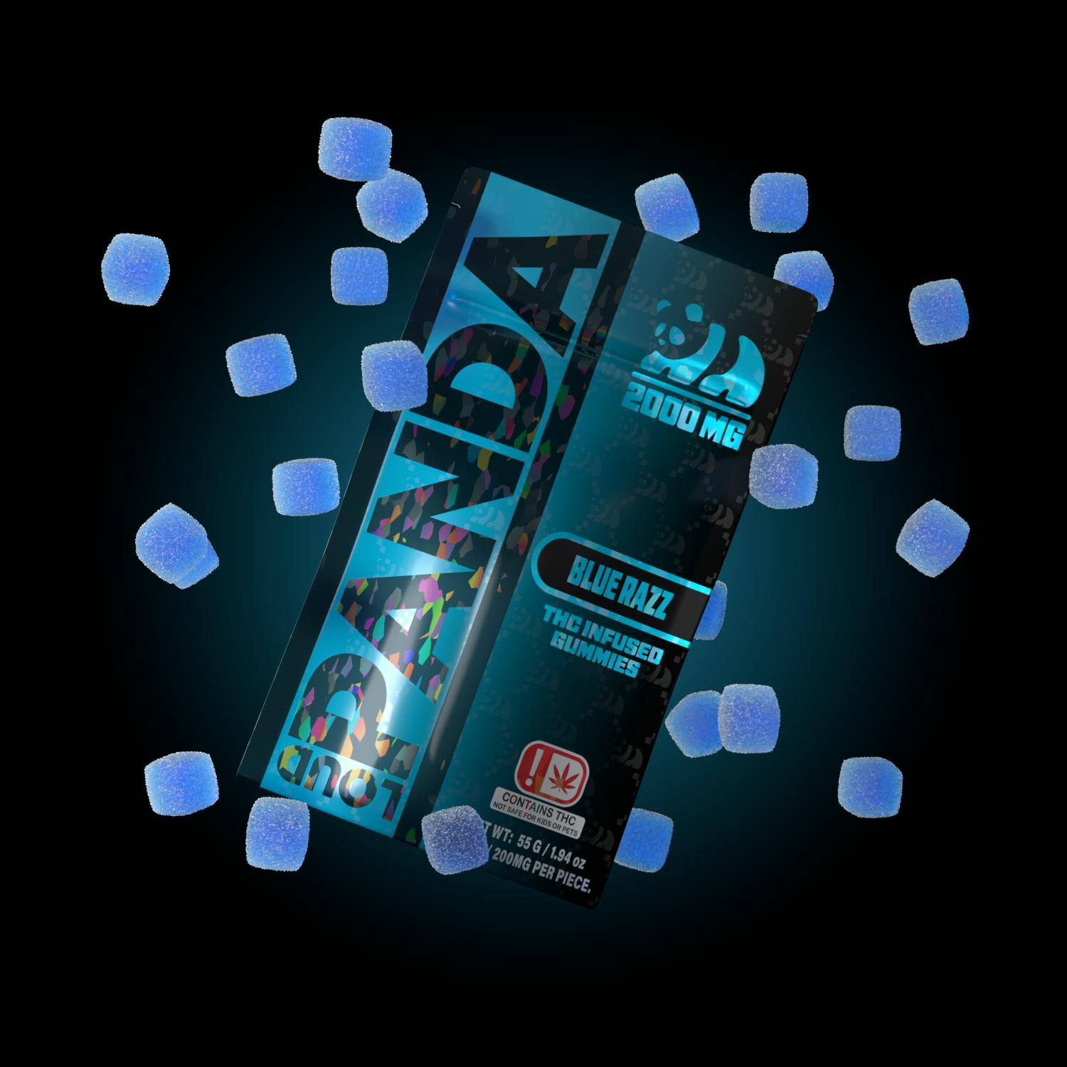 BLUE RAZZ ( panda ) 2000mg bag [ 200mg ea.] Gummy
