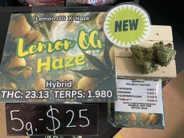 Lemon OG Haze 5g/$25 Hillbilly Harvest