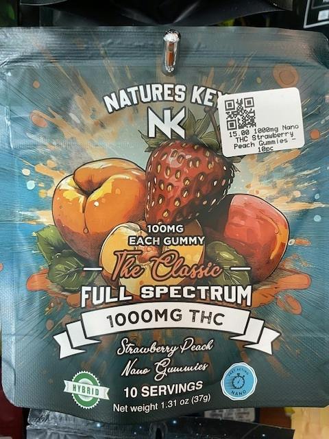 1000mg Nano THC Strawberry Peach Gummies - 10pc