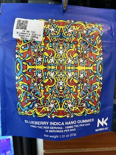THC Blueberry Indica Gummies 100mg Nano- 10pc