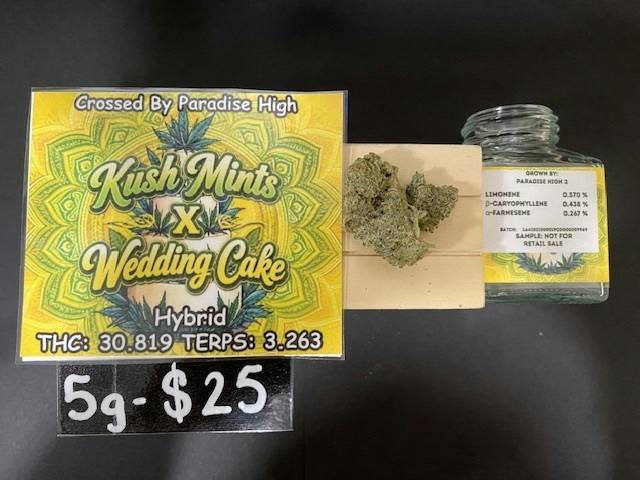 Kush Mints X The Wedding Cake flower by Paradise High 5g/$25