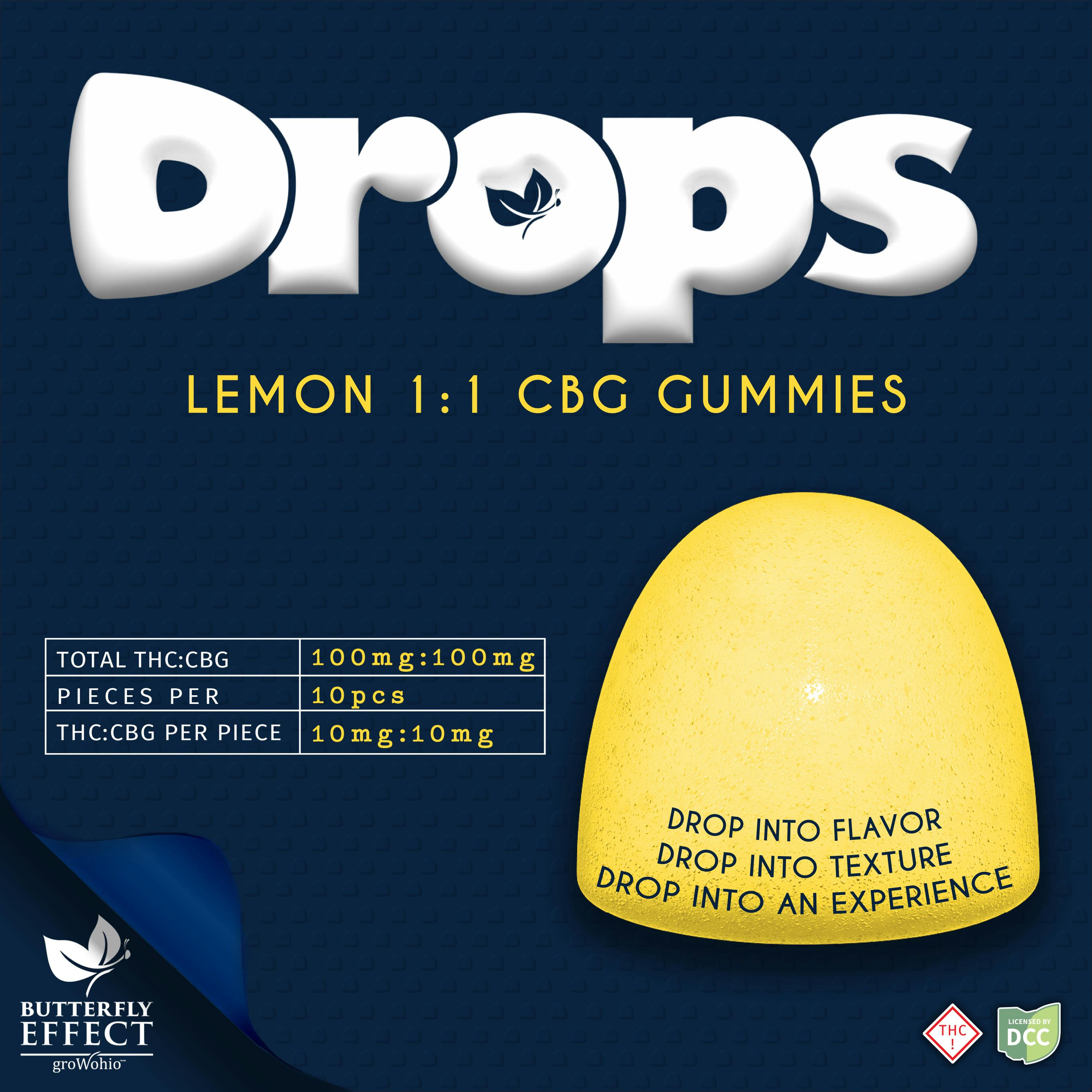 Butterfly Effect - Lemon 1:1 CBG Gummie Drops - 10ct