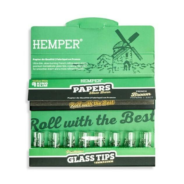 Hemper - King Size Natural Brown Paper Booklet w/ 10mm Glass Tips