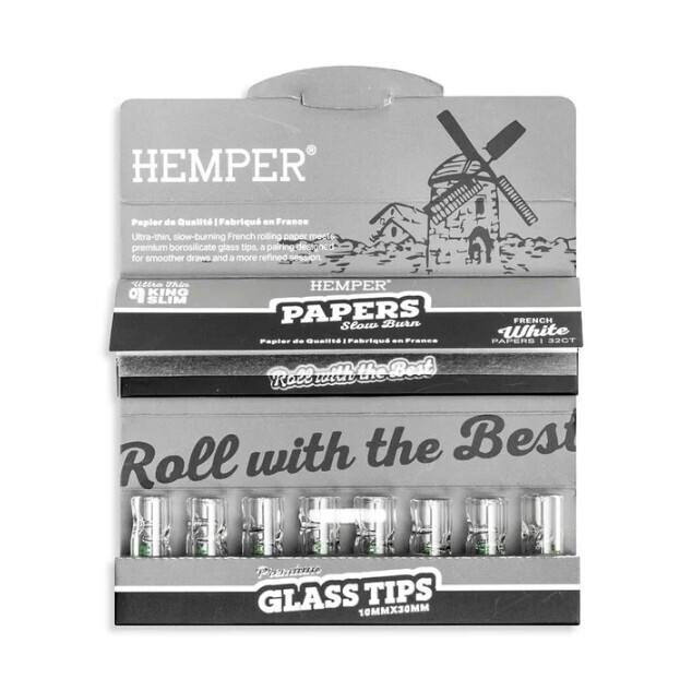 Hemper - King Size Classic White Paper Booklet w/ Glass Tips