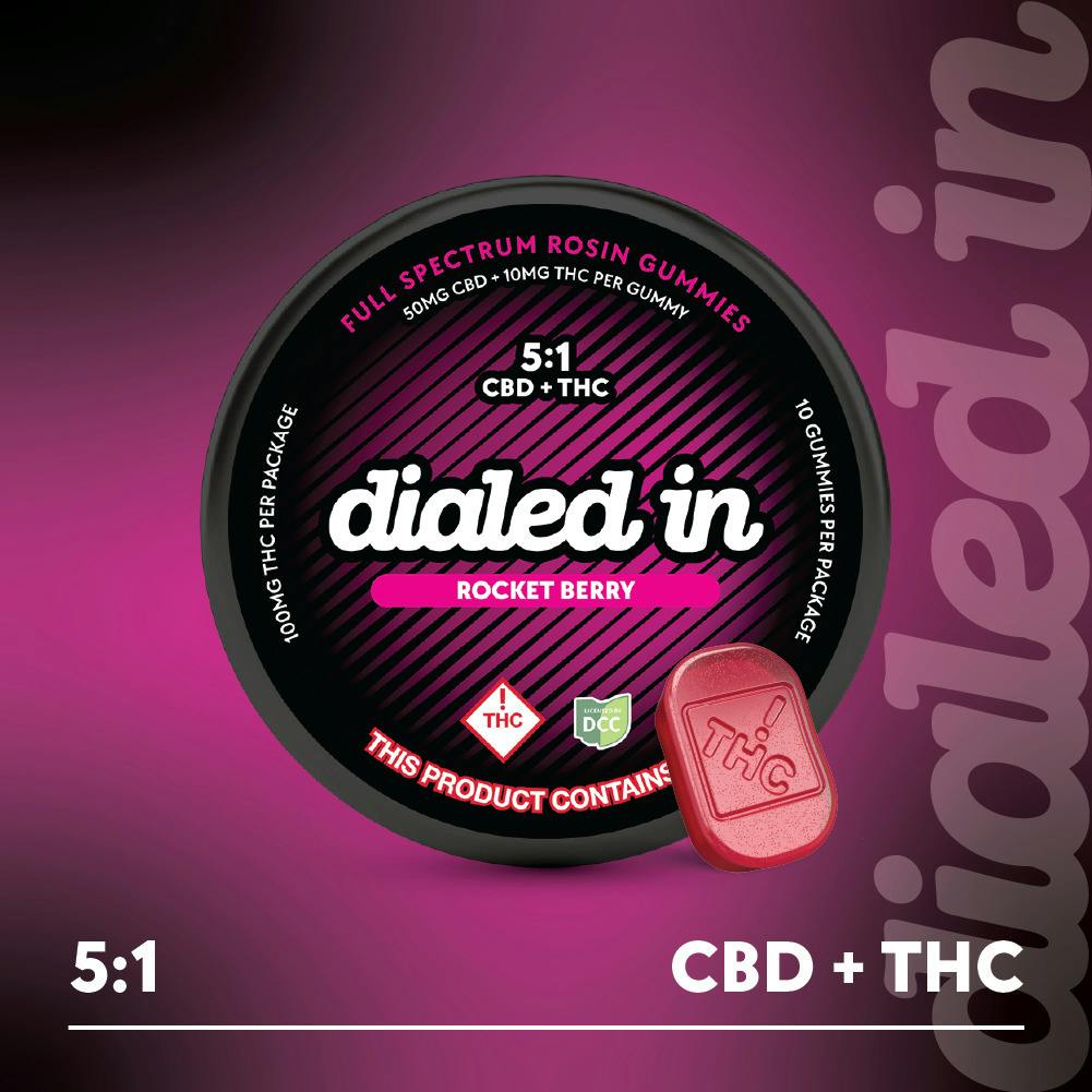 Dialed In - Rocket Berry 5:1 CBD:THC Rosin Gummies - 10ct