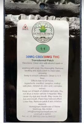 HomeGrown - Transdermal Patch - 1:1 - 30mg CBD/30mg THC