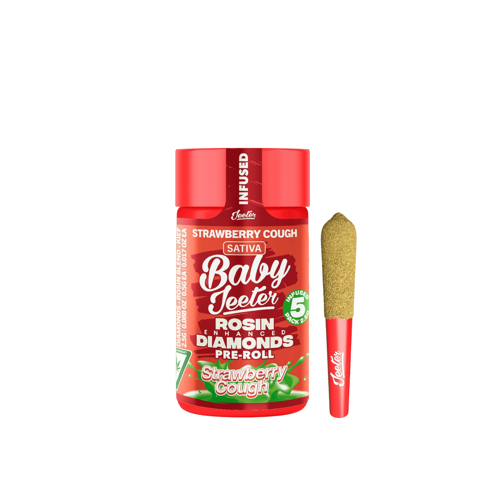Baby Jeeter | .5G Rosin Enhanced Pre-Rolls 5 Pack | Strawberry Cough