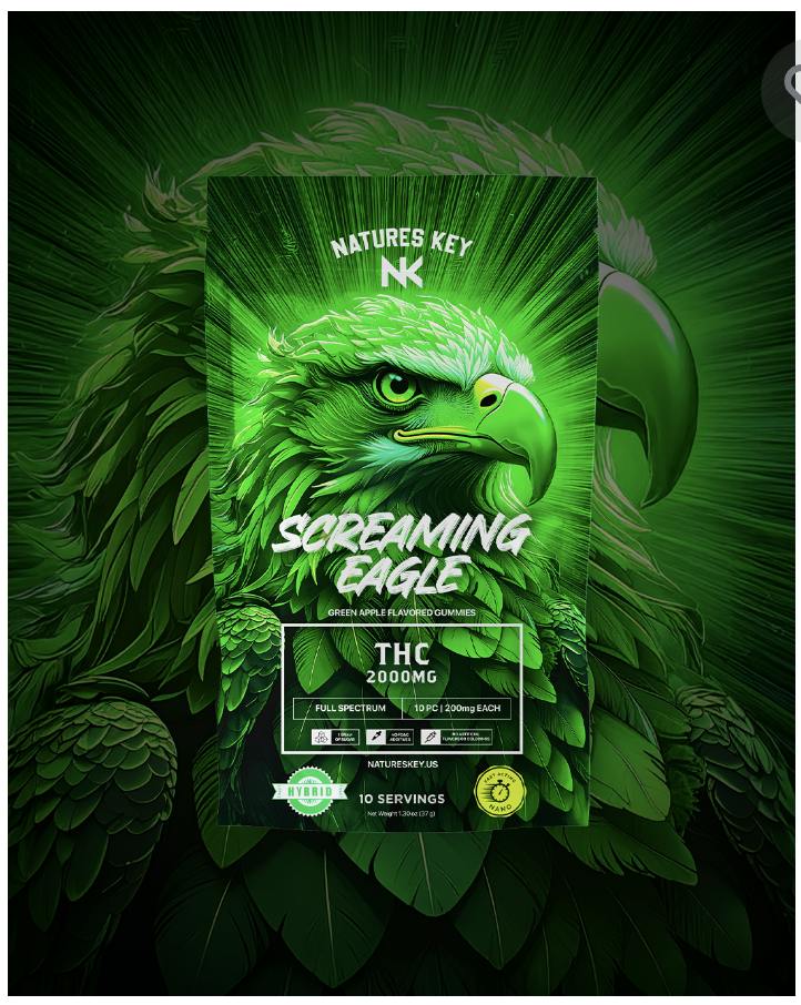 NATURES KEY : SCREAMING EAGLE : 2000mg : GREEN APPLE