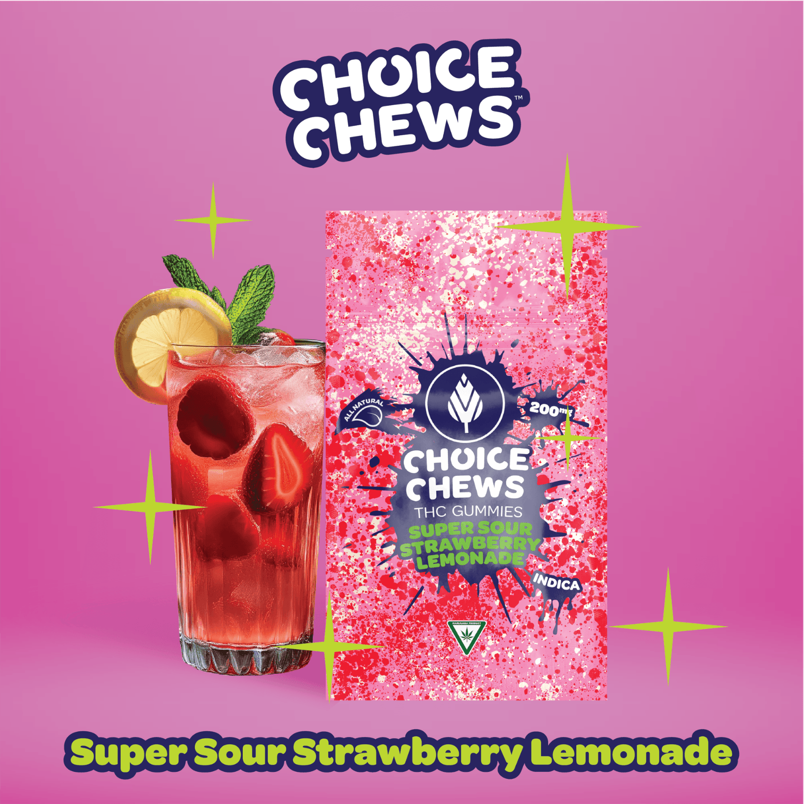 Choice | 200MG Gummies | Super Sour Strawberry Lemonade
