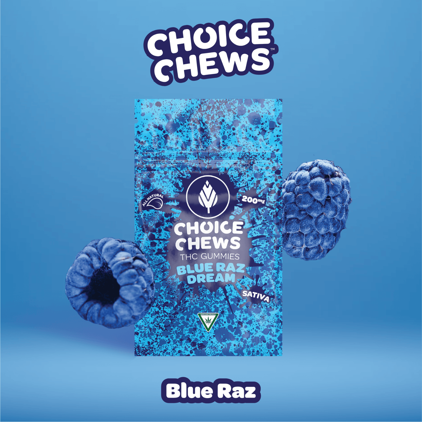 Choice | Mega Chews | 200MG Gummies | Blue Razz Dream