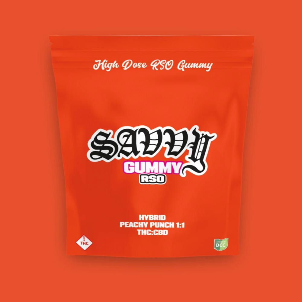 Savvy - 100MG Edible 10PK - RSO Peachy Punch 1:1 CBD:THC [ H ]