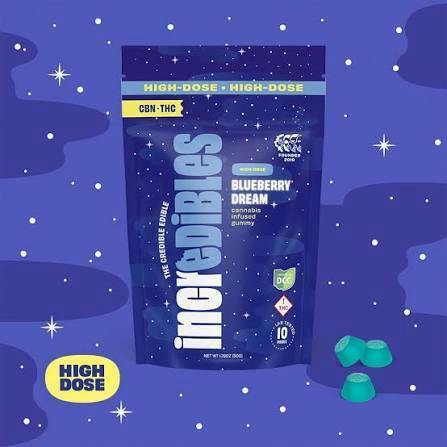 Blueberry Dream CBN High Dose Gummies | Incredibles | 500mg | 10pk | Indica