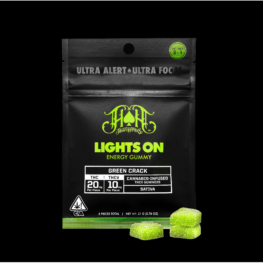 Heavy Hitters Gummies THC:THCV Sativa 2:1 Lights On Green Crack 150mg