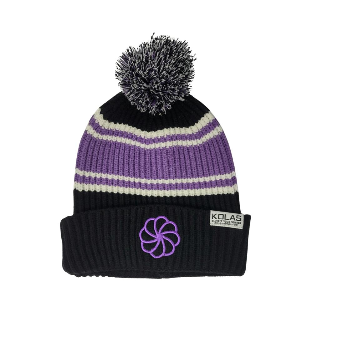 Kolas Branded Beanie Black & Purple w/ Pom Pom