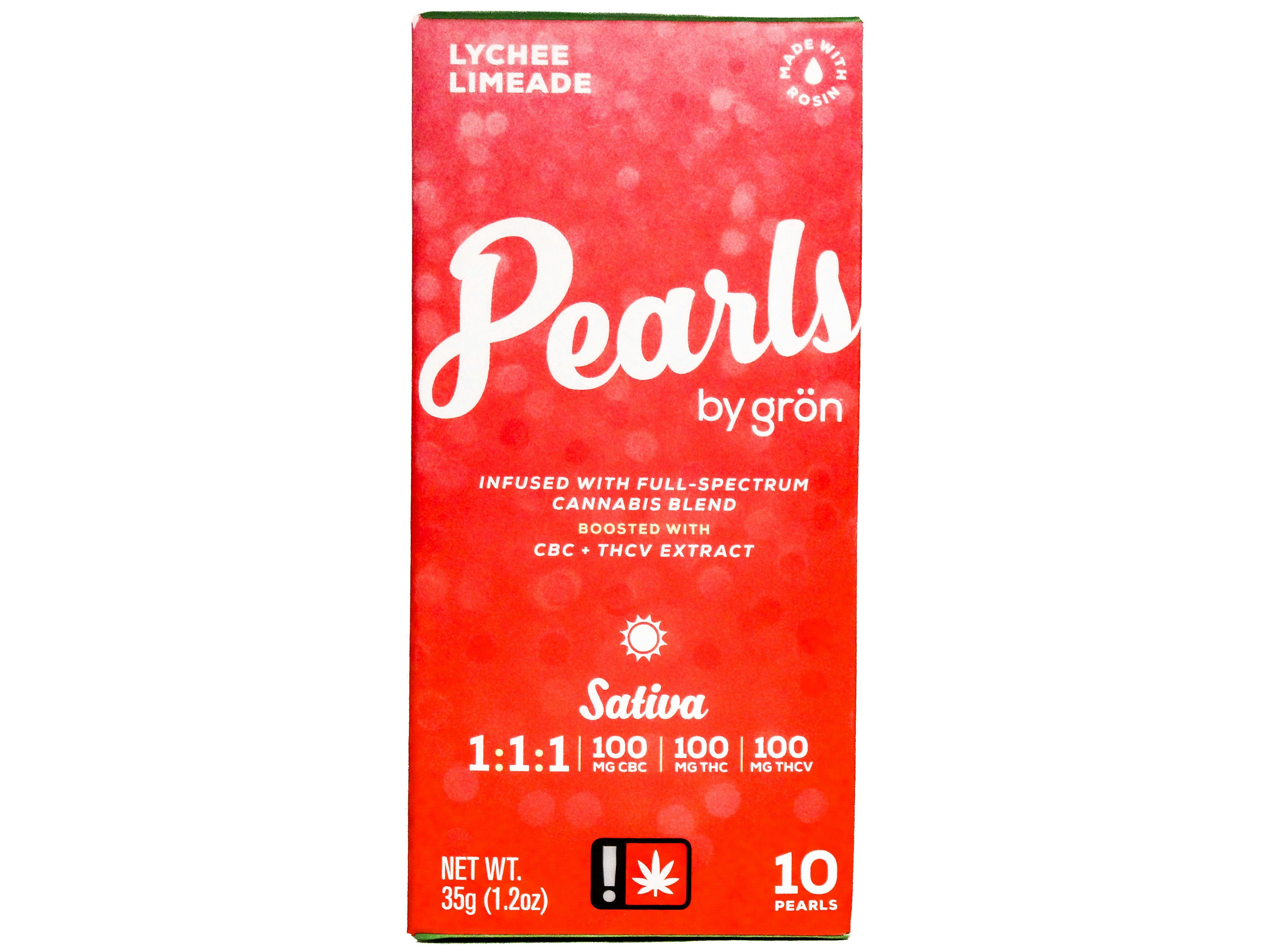 GRN Lychee Limeade: GRN Lychee Limeade 1:1:1 THC:CBC:THCV 10pk Indica Gummy Pearls 300mg 55058 H18|F35