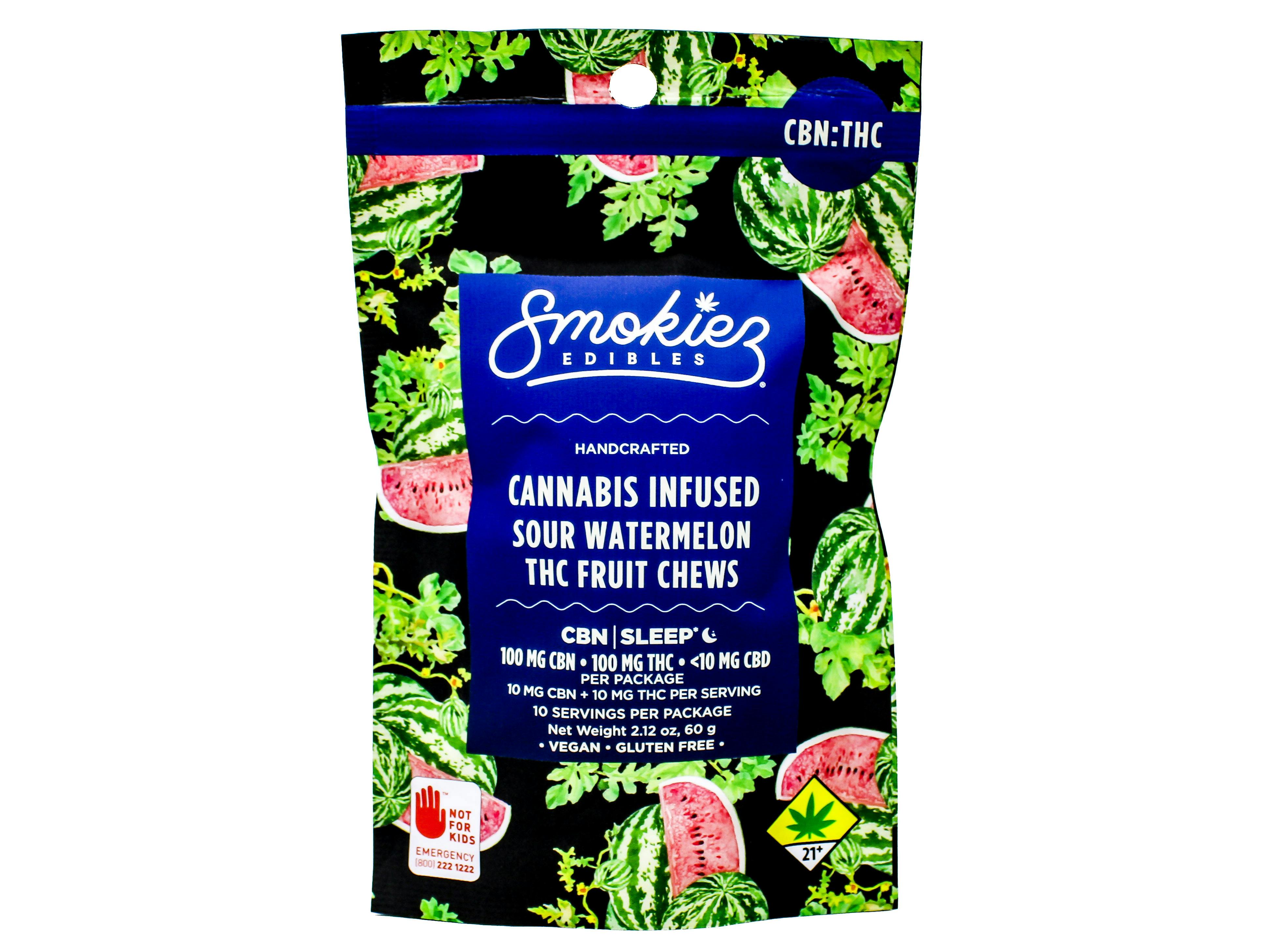 SMZ Sour Watermelon CBN 1:1 Indica Fruit Chews 10pk 100mg 44712 SW_ED146|AOF