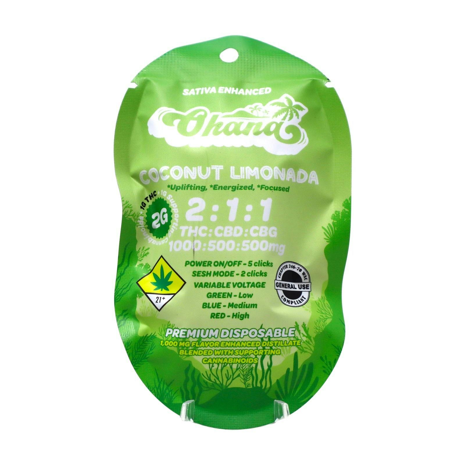 AGC Coconut Limonada 2:1:1 THC CBD CBG Disposable Distillate Cart 2g 1665050068 SW_CART224|F8