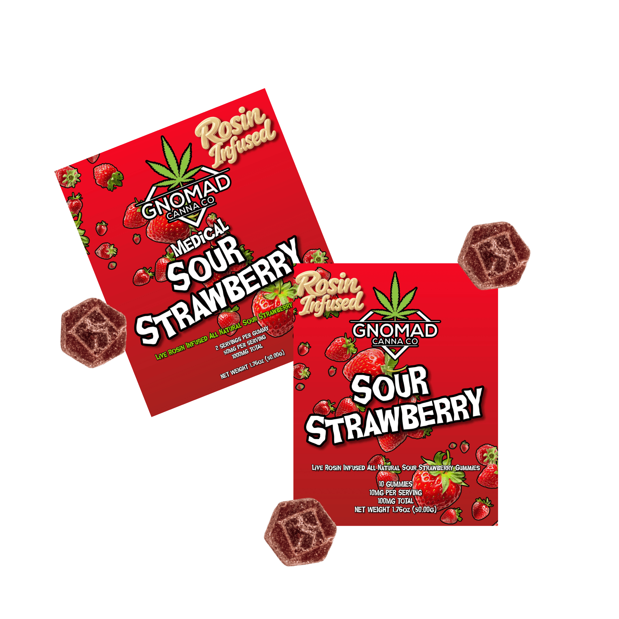 GNOMAD GUMMIES 100MG (REC) - SOUR STRAWBERRY ROSIN INFUSED