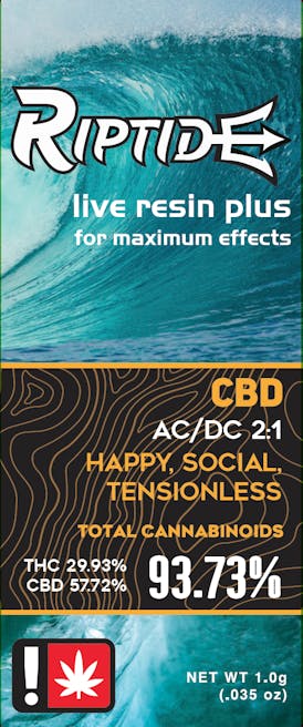 AC/DC|2:1 CBD: THC| 1g Live Resin Cartridge| Indica| Riptide