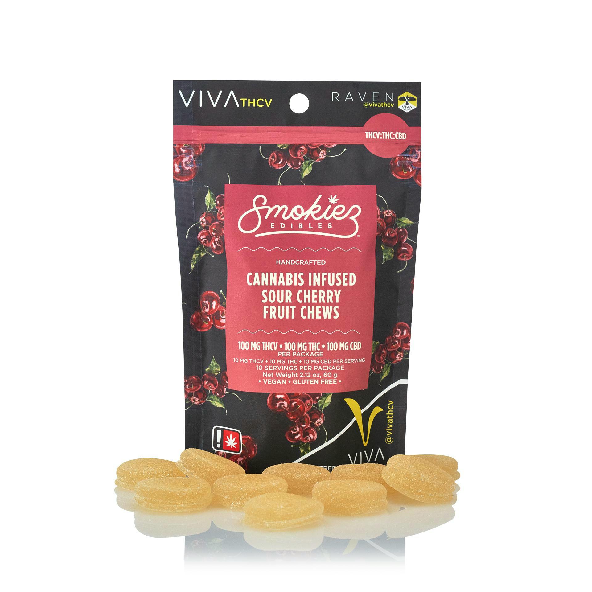 Sour Cherry 100mg THCV : 100mg THC : 100mg CBD Fruit Chews
