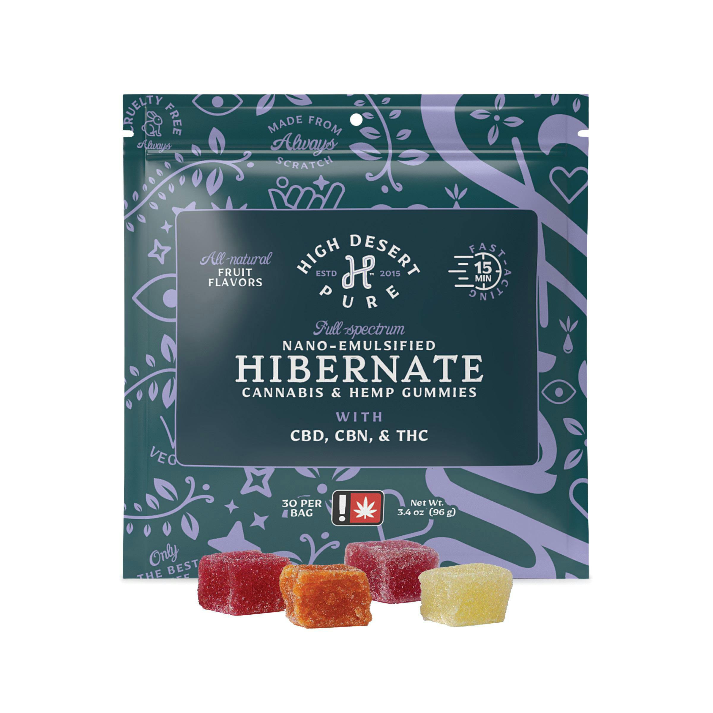 Hibernate Edibles| THC:CBN:CBD| 30 Gummies| Indica| High Desert Pure