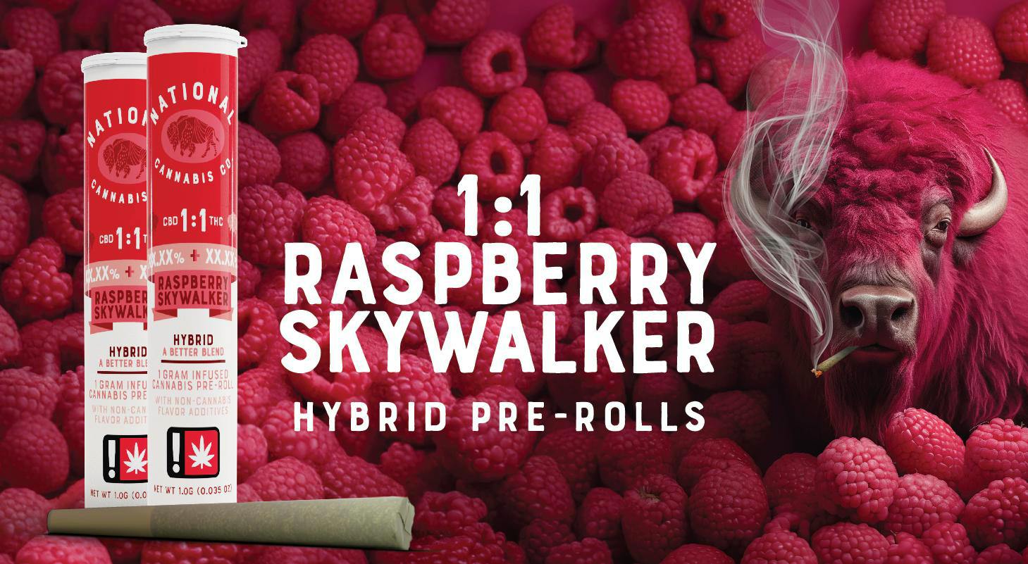 1:1 Raspberry Skywalker | CBD/THC Infused 1g Pre-Roll| hybrid| National Cannabis