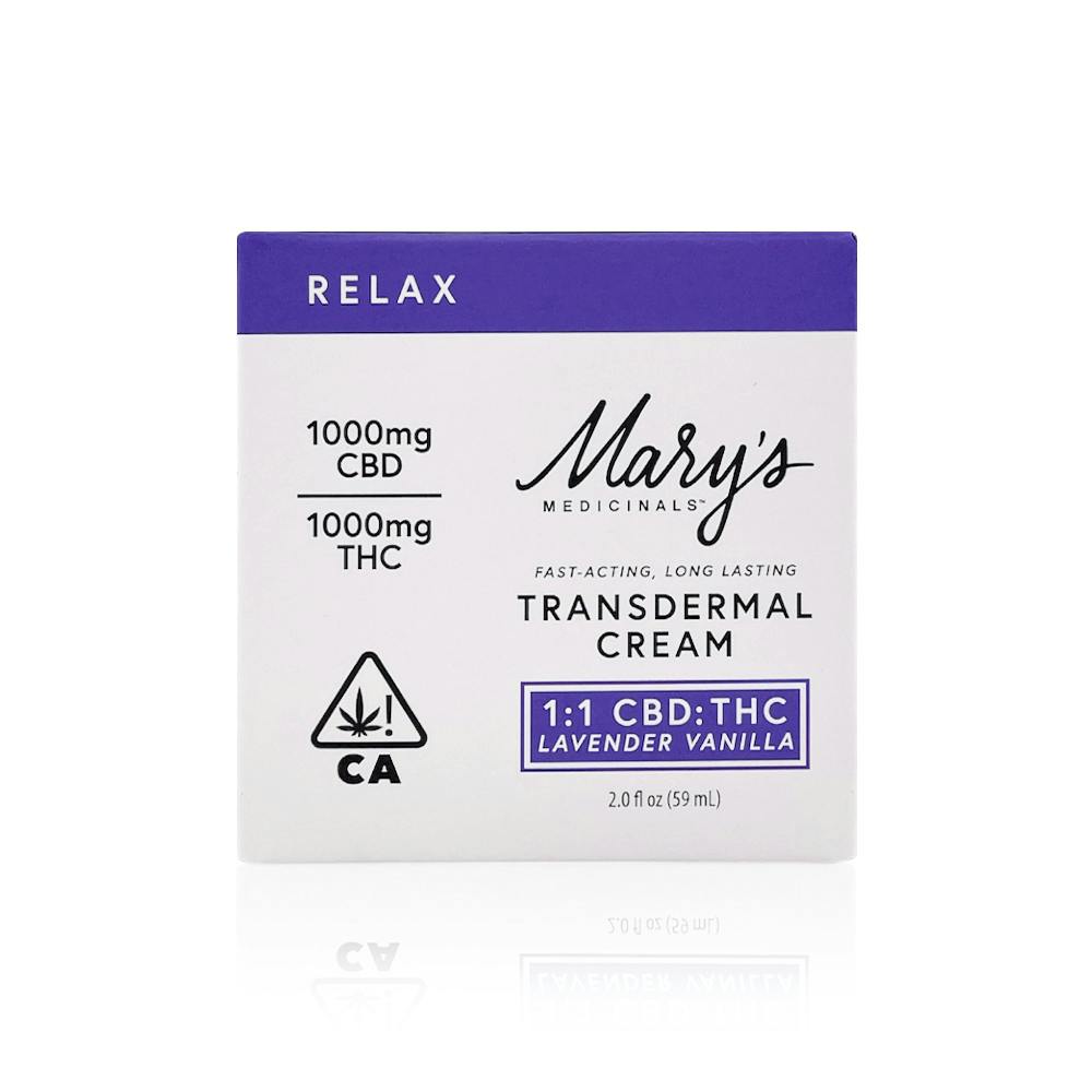 MARY'S MEDICINAL - Topical - Relax - Vanilla Lavender - 1:1 CBD: THC - Transdermal Cream - 1000MG