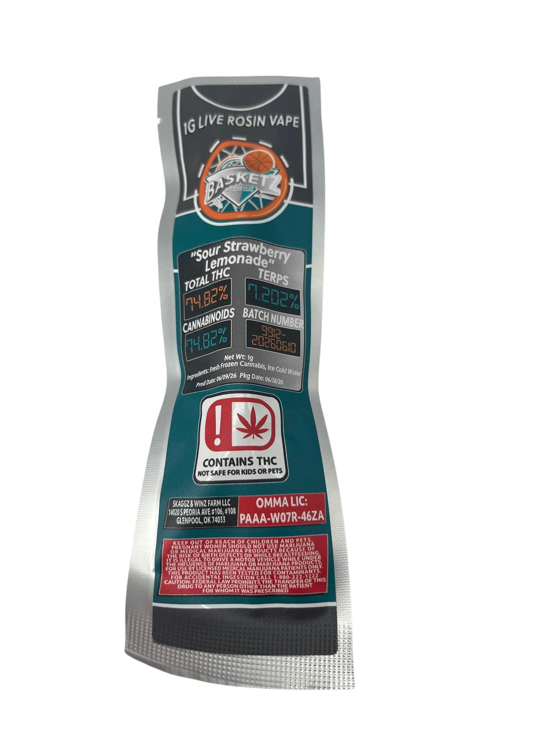 Basketz | Sour Strawberry Lemonade | 1g Live Hash Rosin Disposable