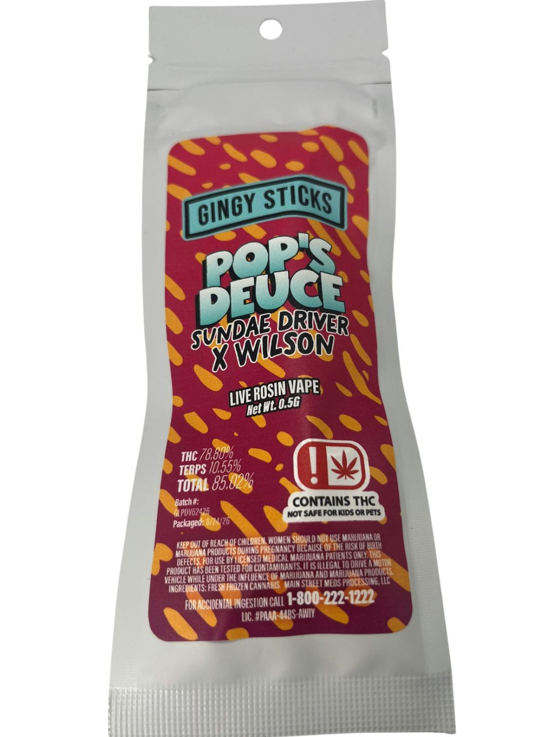 Ginger Larf | Pops Duece | 0.5g Rosin Cart