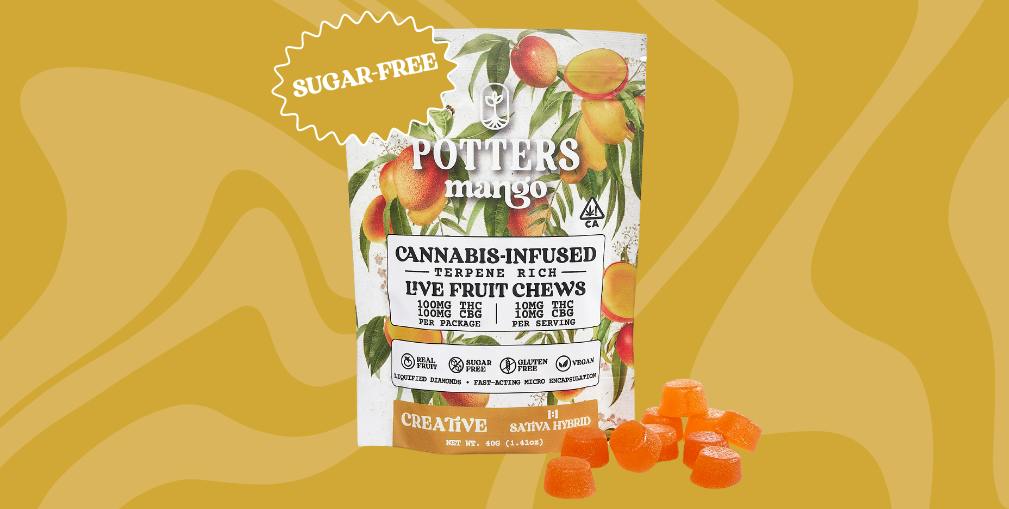 Potters - Mango - CBG 1:1 - Sugar-Free Live Resin Fruit Chew - 10 Pack