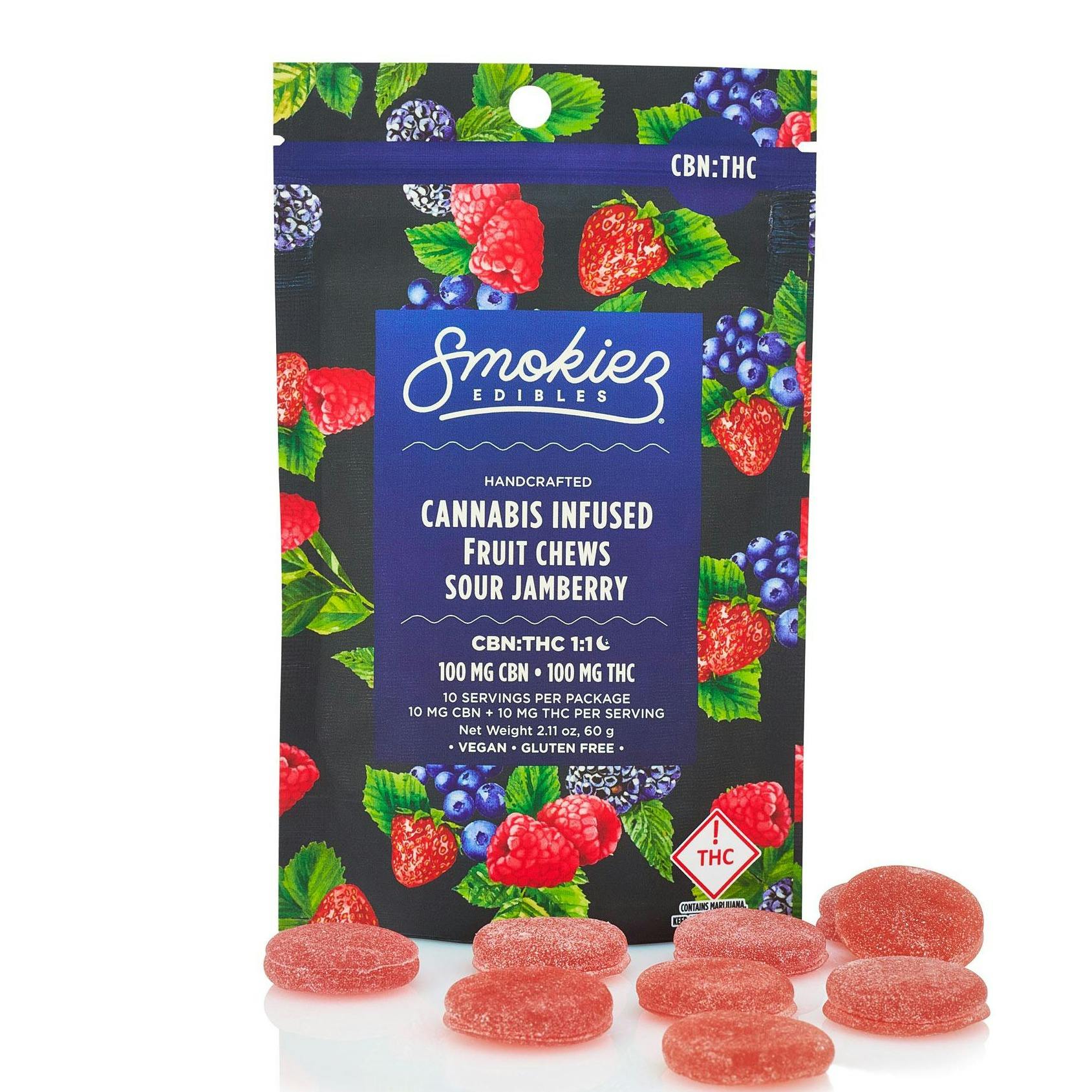 Sour Jamberry (I) - (1:1 THC:CBN) - 100mg Gummies - Smokiez