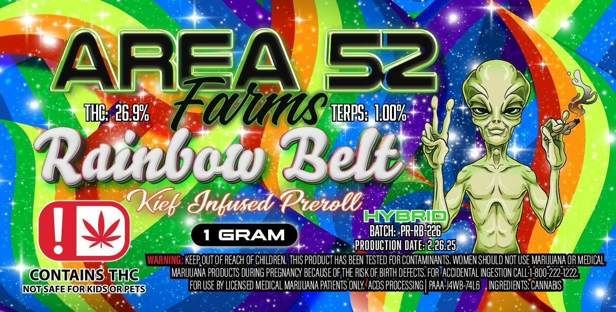 Area 52 Rainbow Belt Kief Infused Preroll