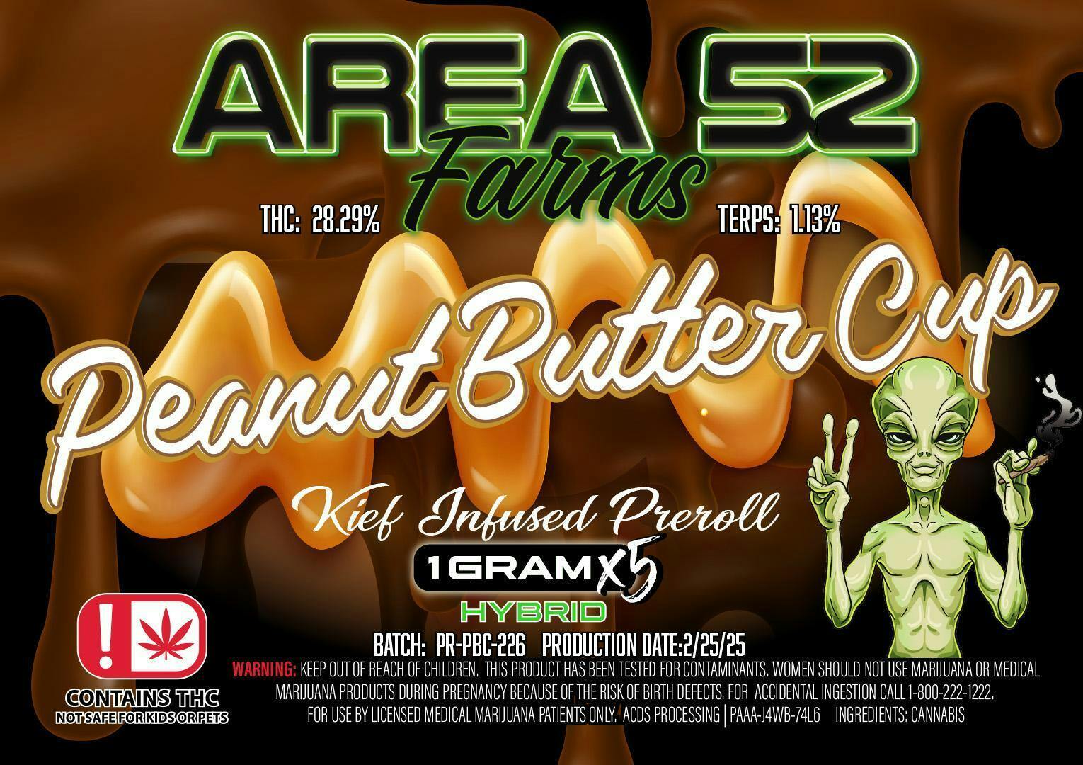 Area 52 Peanut Butter Cup Kief Infused Preroll 5pk
