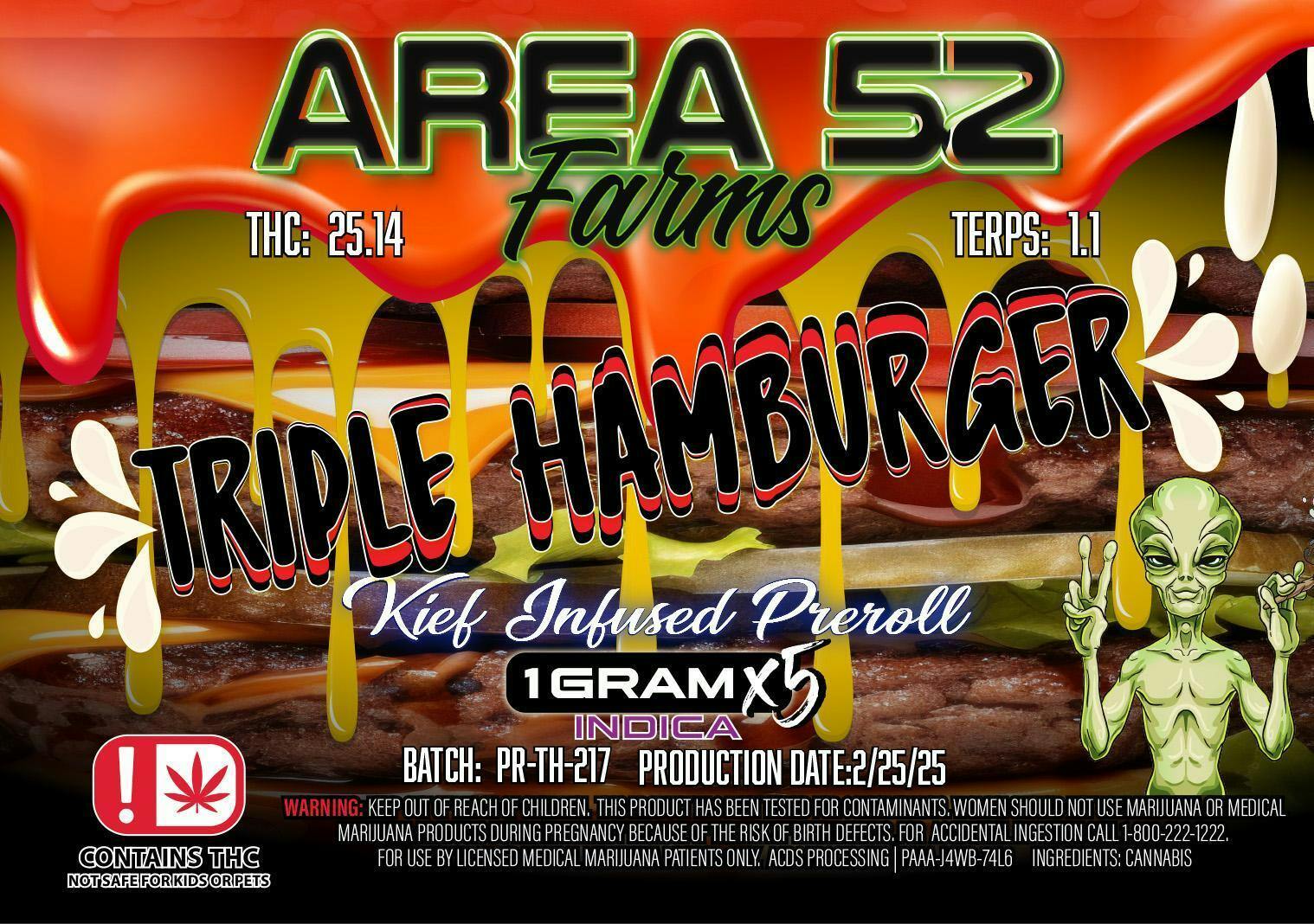Area 52 Tripple Hamburger Kief Infused Preroll 5pk