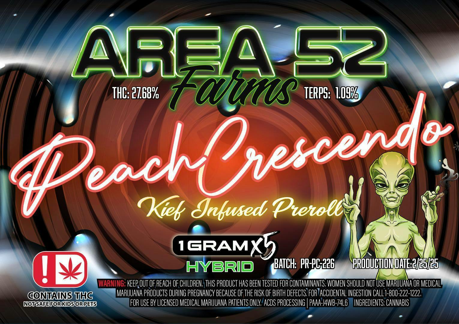 Area 52 Peach Crescendo Kief Infused Preroll 5pk