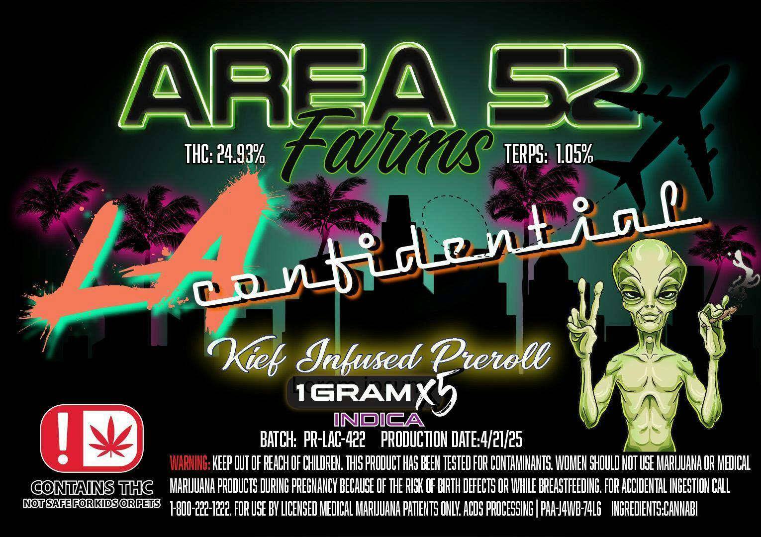 Area 52 LA Confidential Kief Infused Preroll 5pk
