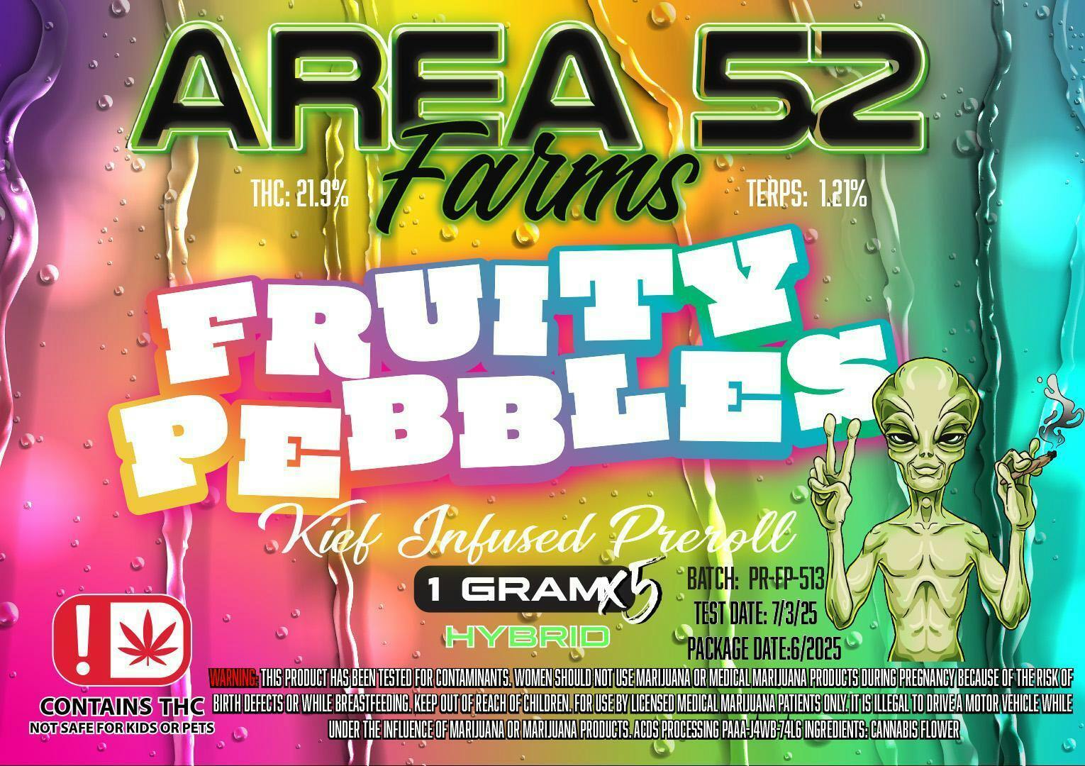 Area 52 Fruity Pebbles Kief Infused Preroll 5pk