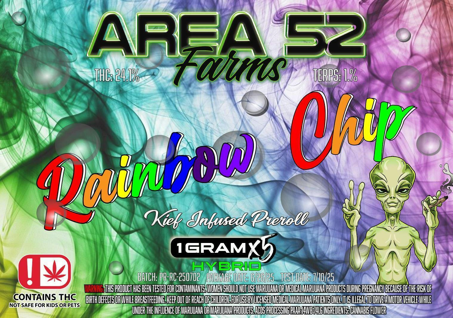 Area 52 Rainbow Chip Kief Infused Preroll 5pk