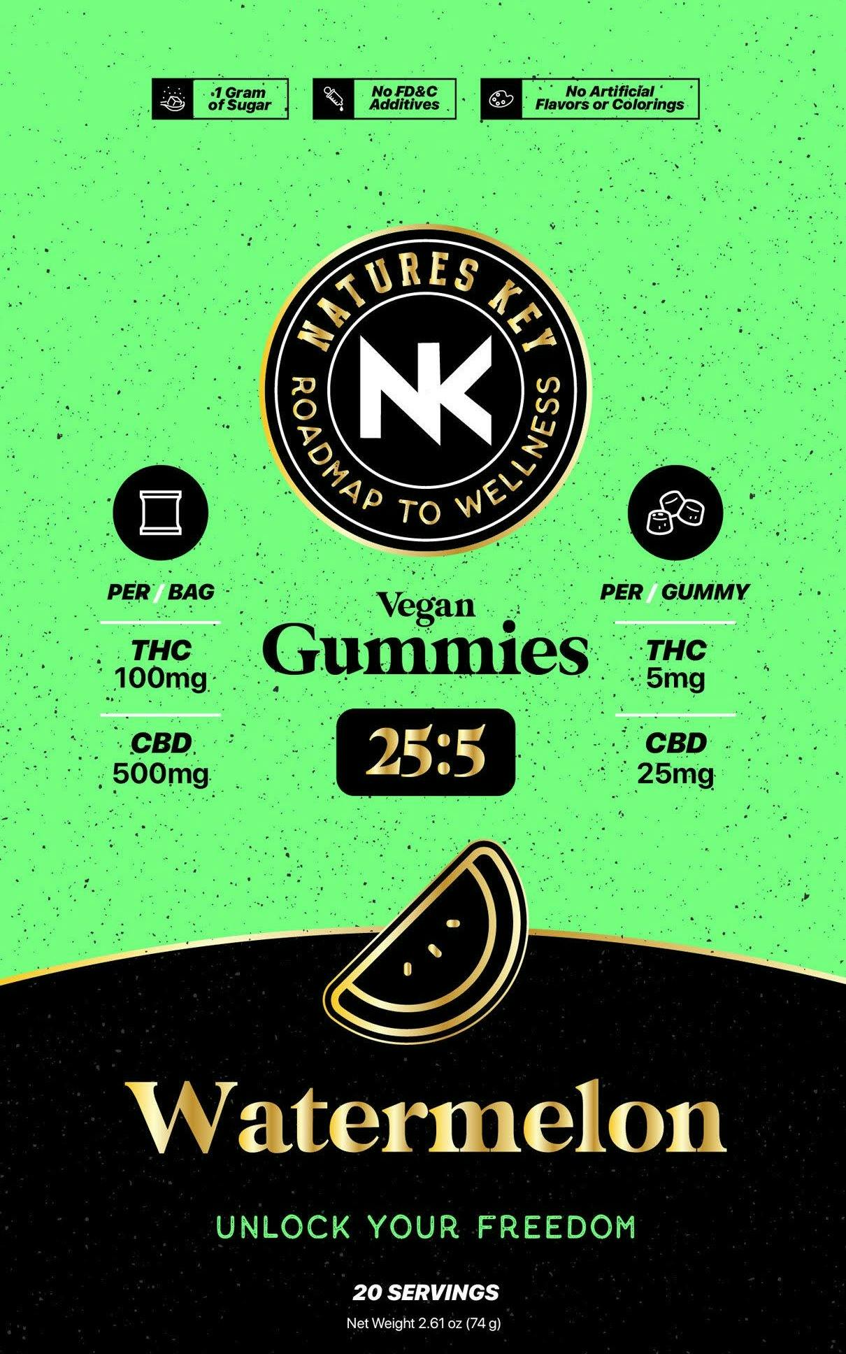 Nature's Key Watermelon Gummies 25:5 CBD:THC