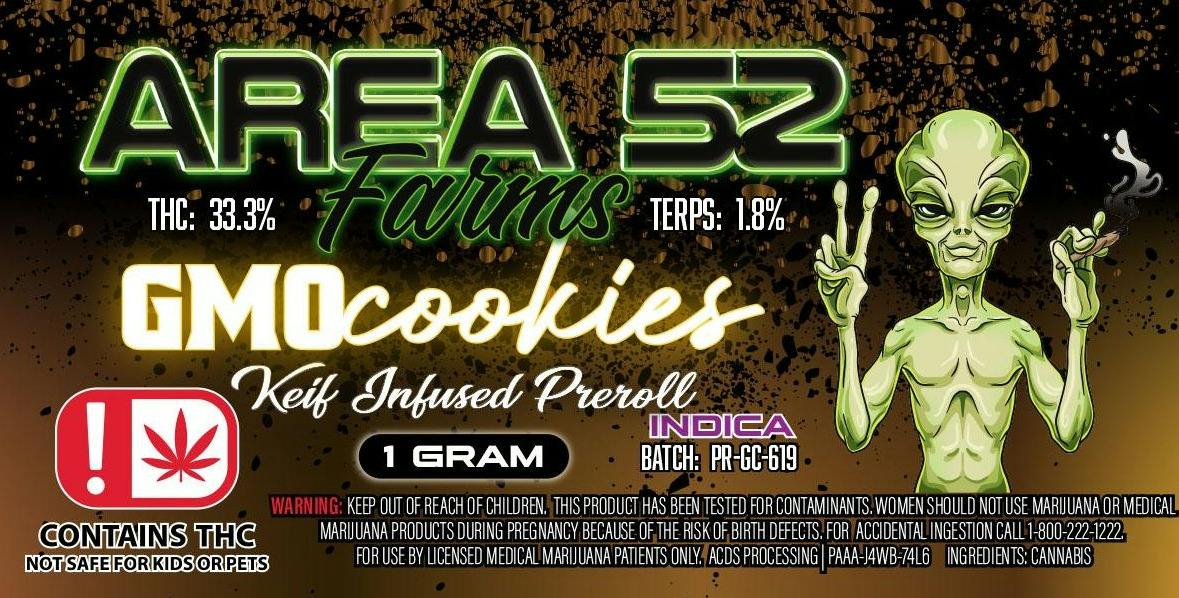Area 52 GMO Cookies Kief Infused Preroll