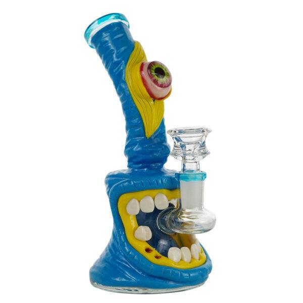 Glass Water Pipe w/ Clay Monster Design | 7.5in