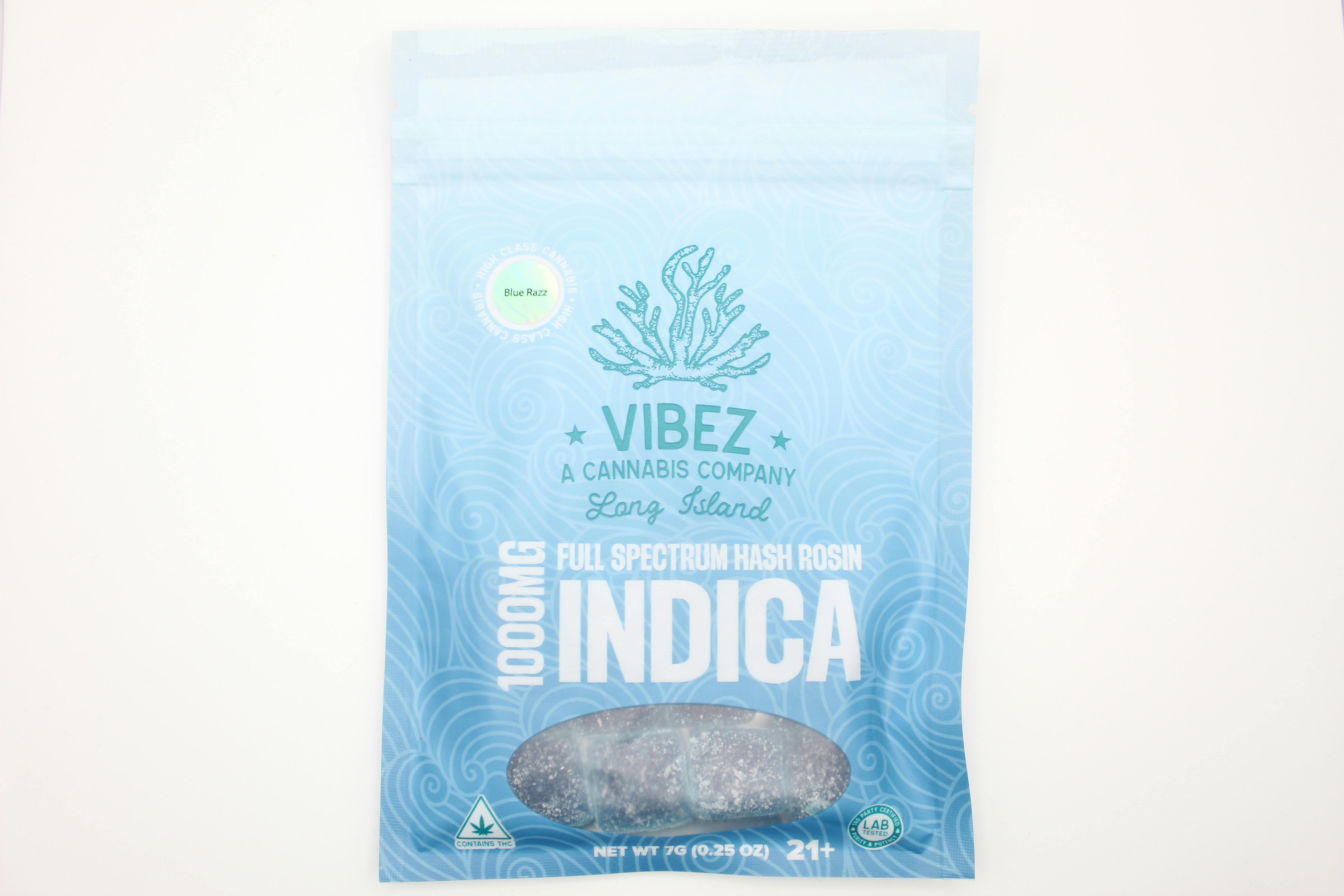 VIBEZ | Blue Razz | 1000mg | Full Spectrum Hash Rosin | INDICA Gummies | 10ct