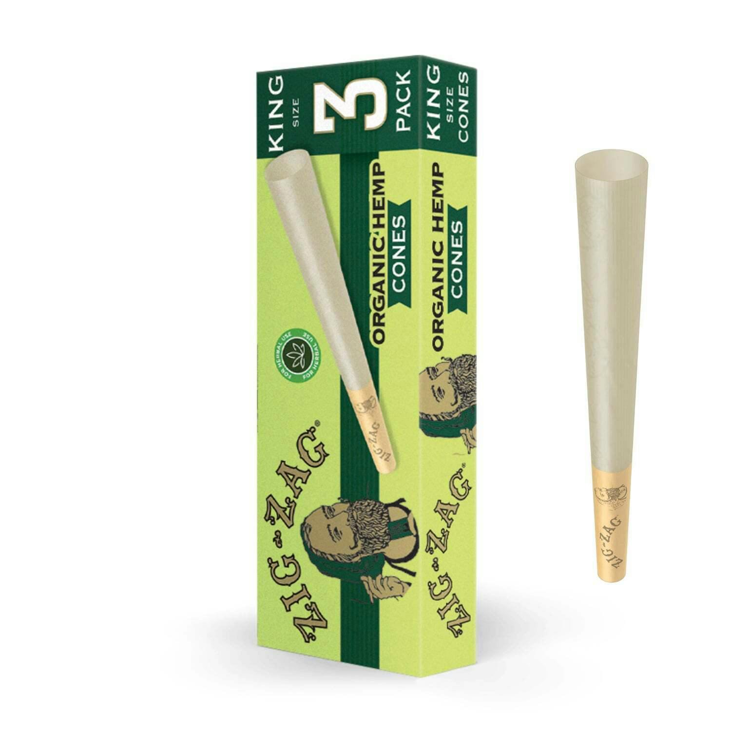 Organic Hemp Cones - King [3pk] | Zig-Zag - Pre-Rolled Cones