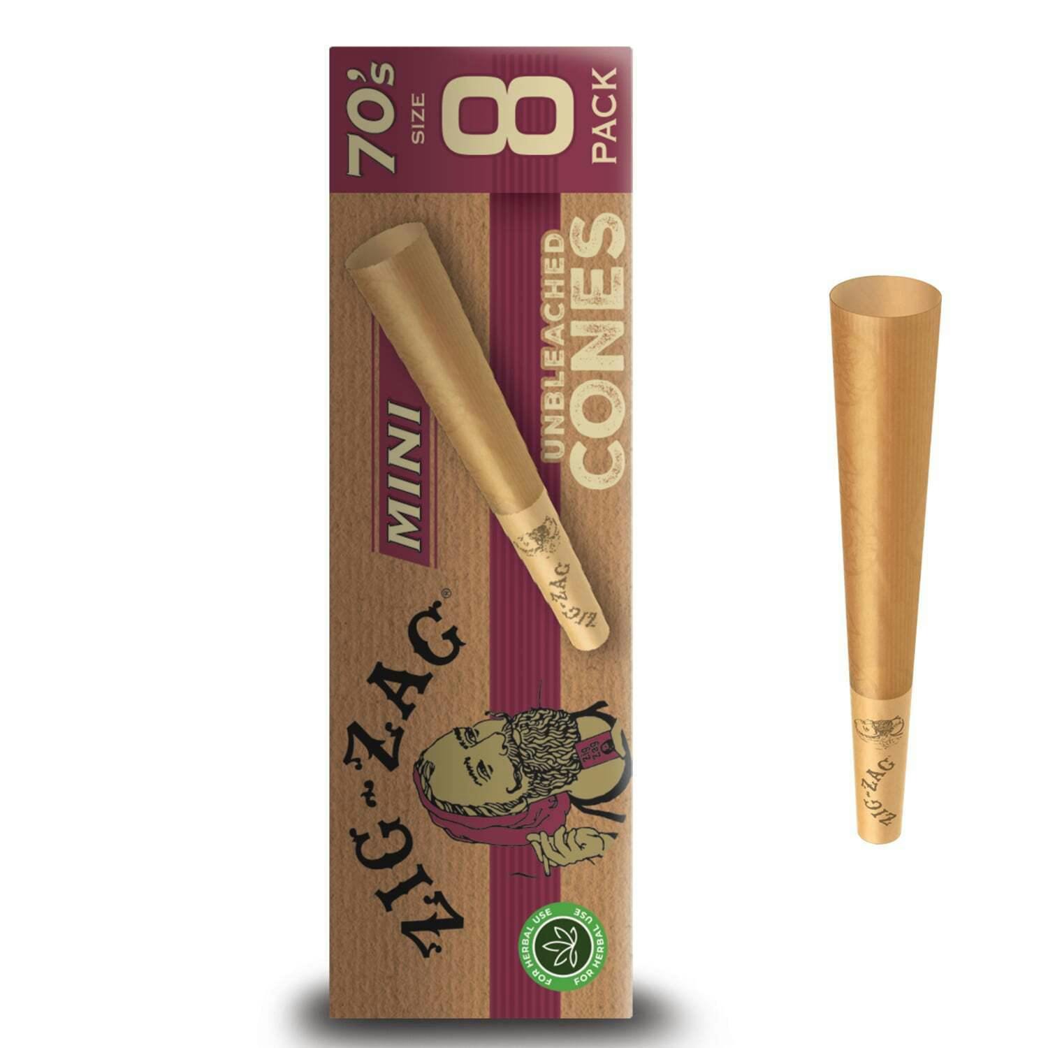 Unbleached Ultra Thin Mini Cones - 70mm [8pk] | Zig-Zag - Pre-Rolled Cones
