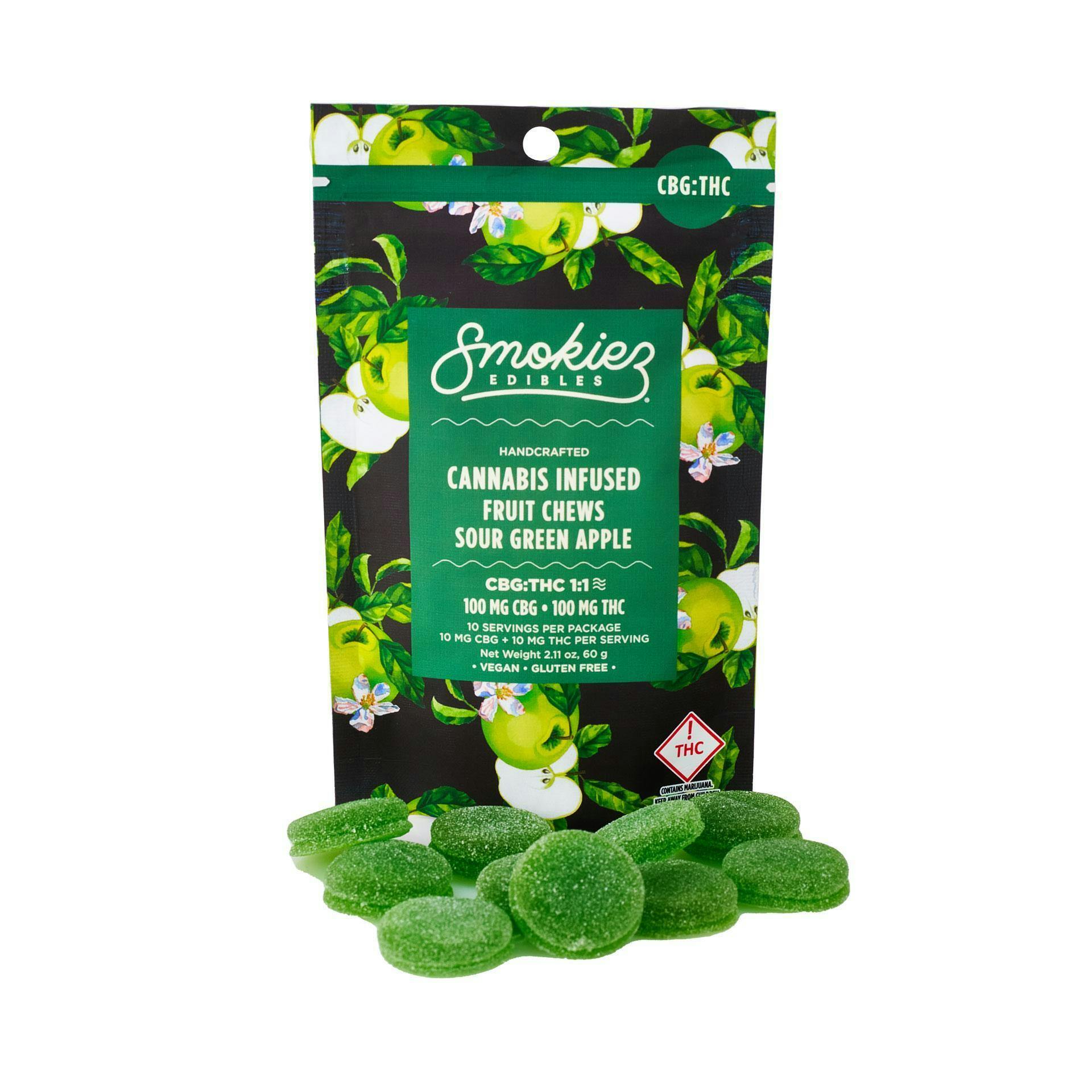 REC - Smokiez Blended Fruit Chews - Sour Green Apple 1:1 (100mg THC/100mg CBG)
