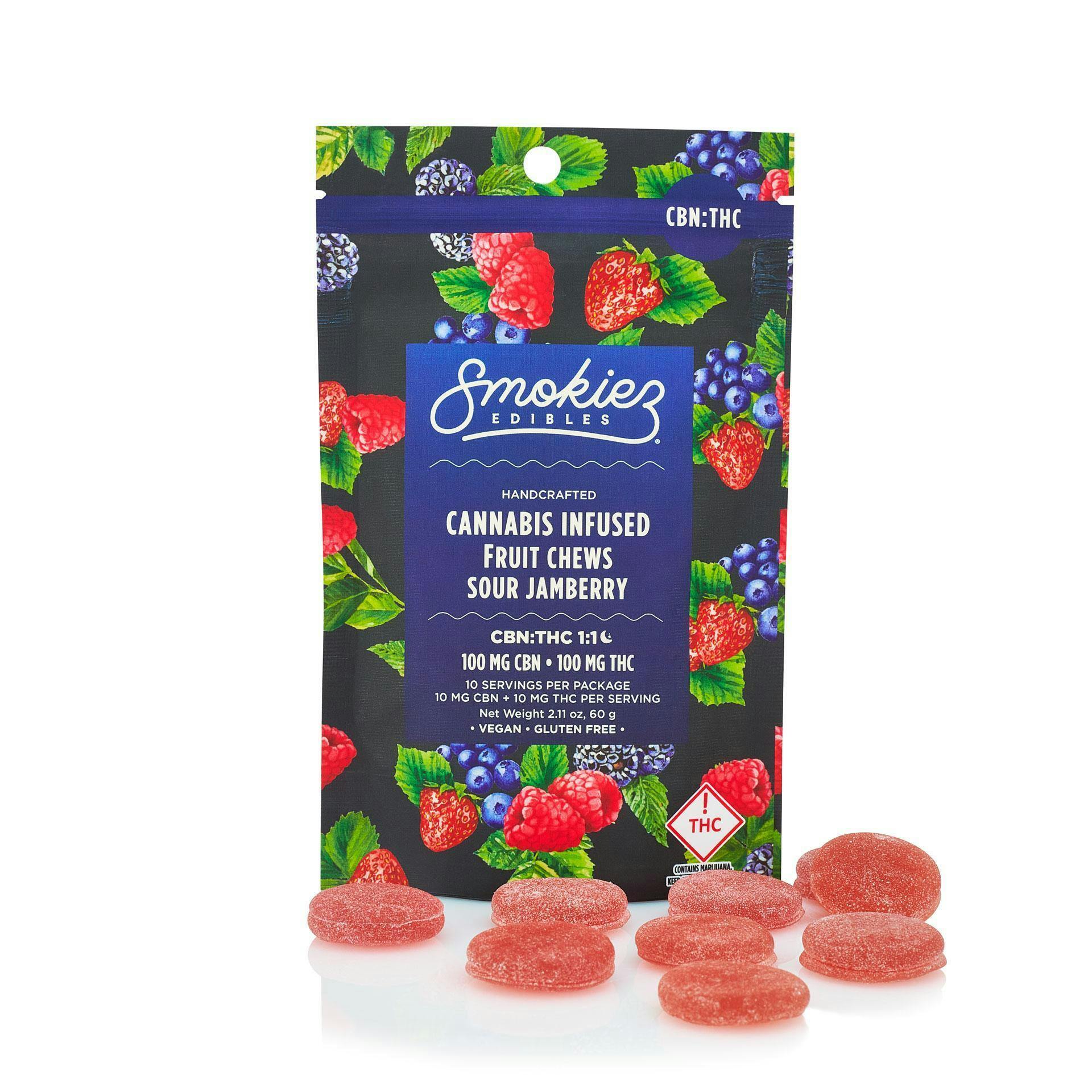 REC - Smokiez Blended Fruit Chews - Sour Jamberry 1:1 (100mg THC/100mg CBN)