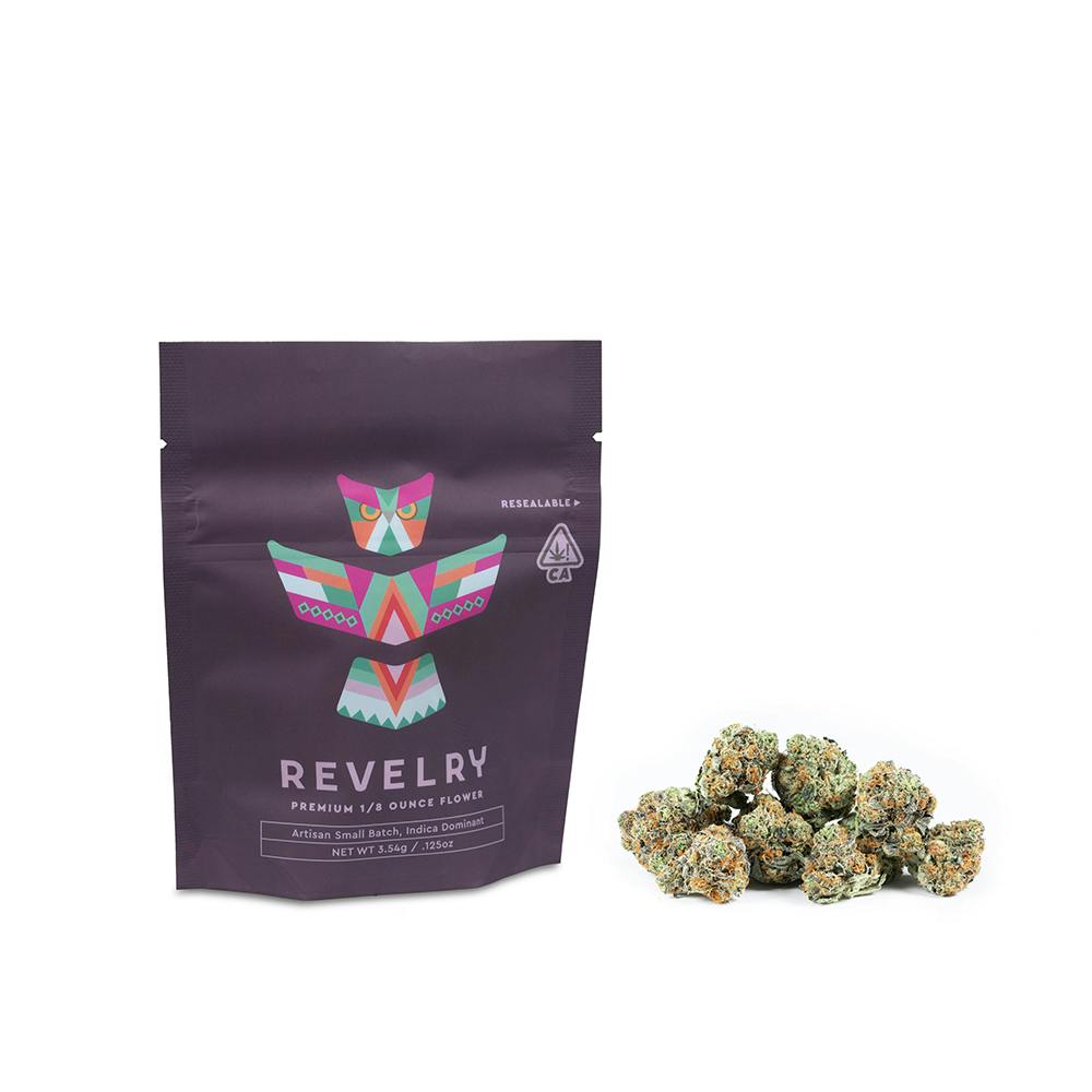 Revelry: 3.5g Flower (Biscotti Perm-Indica/Hybrid)