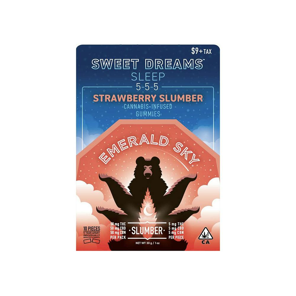Emerald Sky: 50mg THC/CBN/CBD 5:5:5 Gummies (Strawberry Slumber-Indica)