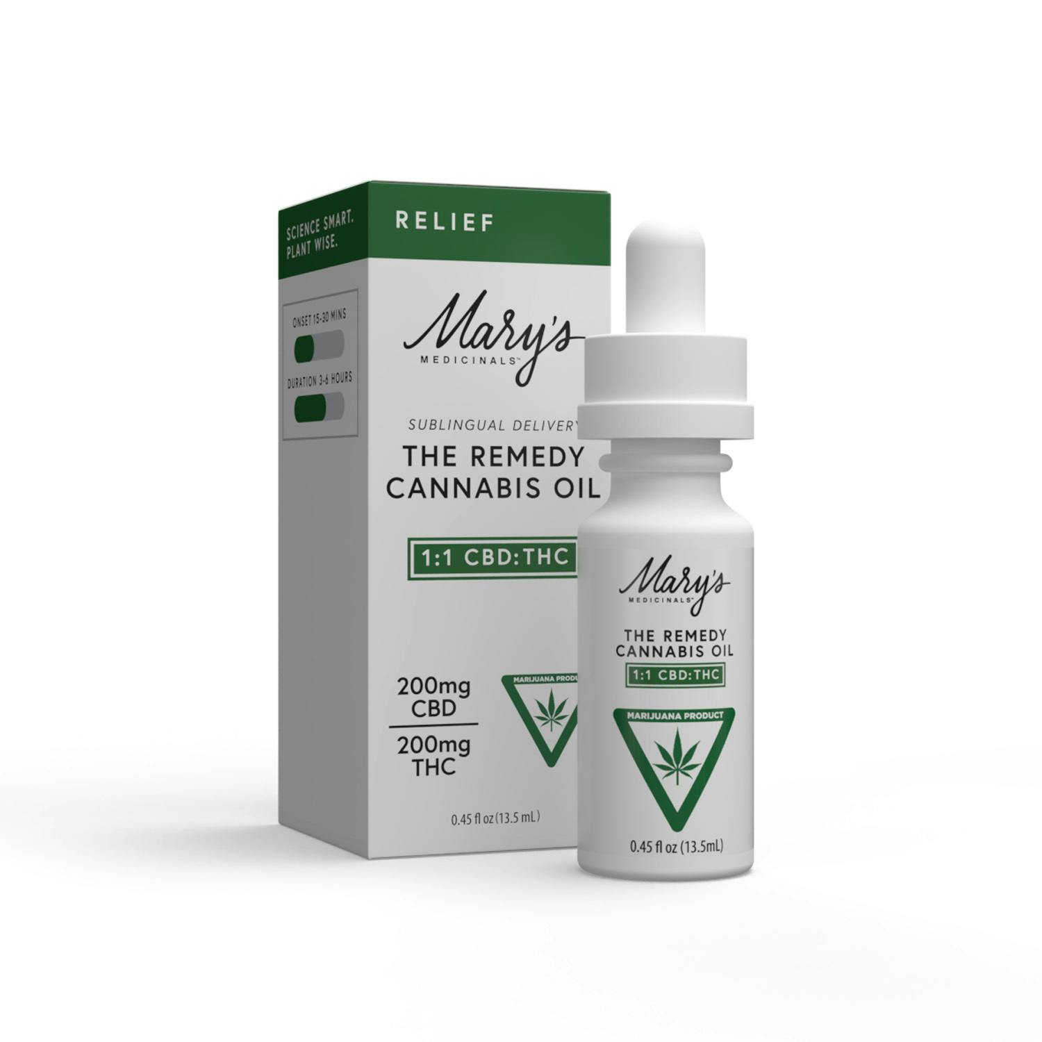 Mary's Medicinals Remedy Cannabis Oil | 200mg CBD : 200mg THC | Sublingual Oils