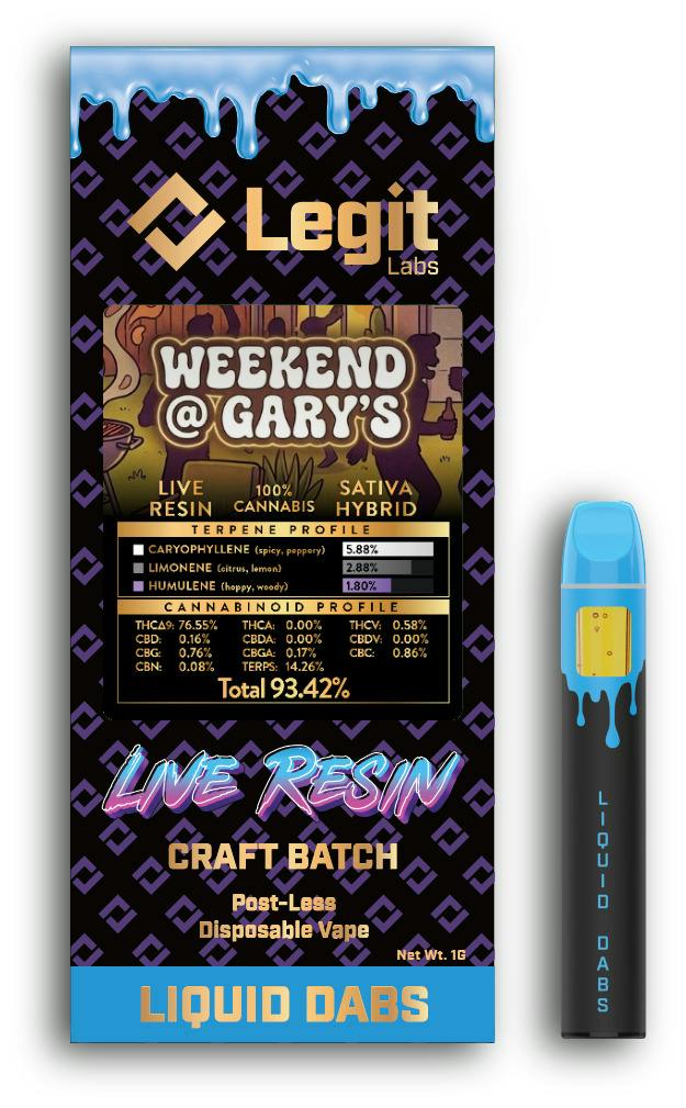 Legit Labs 1g Live Resin Disposable | Weekend @ Gary's